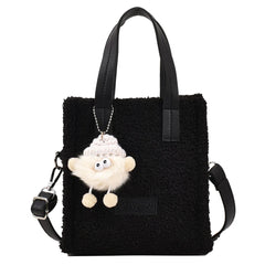 Plush Women Crossbody Bag Winter Messenger Bag with Pendant