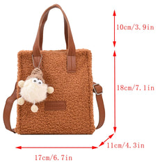 Plush Women Crossbody Bag Winter Messenger Bag with Pendant