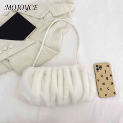 Plush Women Hand Bags Pleated Autumn Winter Female Tote Soft Cloud Casual