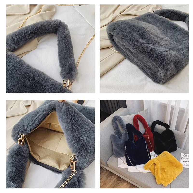 Plush Women Handbag Winter Fur Ladies Large Shoulder Bag Clutch Big Casual Tote