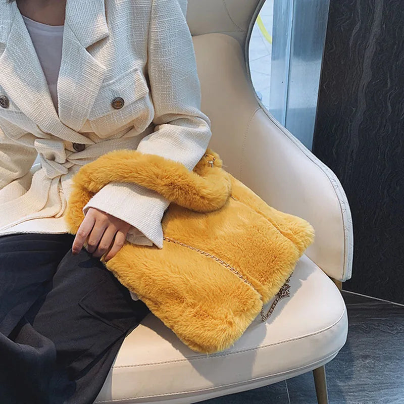 Plush Women Handbag Winter Fur Ladies Large Shoulder Bag Clutch Big Casual Tote