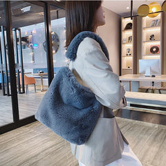 Plush Women Handbag Winter Fur Ladies Large Shoulder Bag Clutch Big Casual Tote