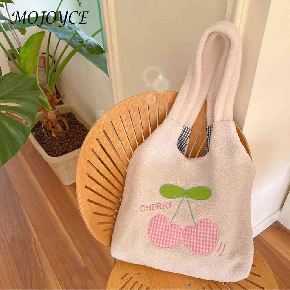 Plush Women Handbags Cherry Cartoon Autumn Winter Female Underarm Bag