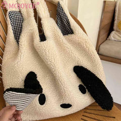 Fluffy Women Handbags Animal Pattern Large Capacity Soft Casual