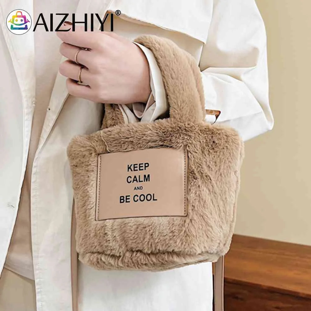 Plush Women Handlbag Lightweight Ladies Crossbody Bag Letter Printed Casual