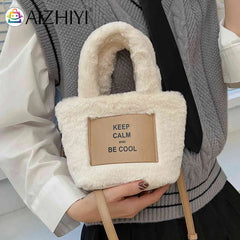 Plush Women Handlbag Lightweight Ladies Crossbody Bag Letter Printed Casual