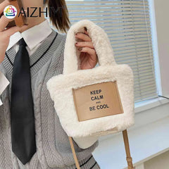 Plush Women Handlbag Lightweight Ladies Crossbody Bag Letter Printed Casual