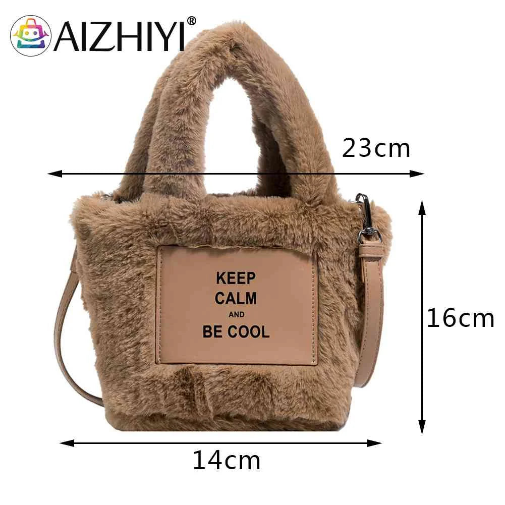 Plush Women Handlbag Lightweight Ladies Crossbody Bag Letter Printed Casual