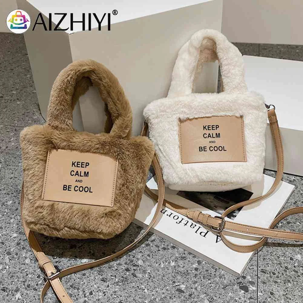 Plush Women Handlbag Lightweight Ladies Crossbody Bag Letter Printed Casual