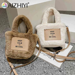 Plush Women Handlbag Lightweight Ladies Crossbody Bag Letter Printed Casual