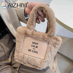 Plush Women Handlbag Lightweight Ladies Crossbody Bag Letter Printed Casual