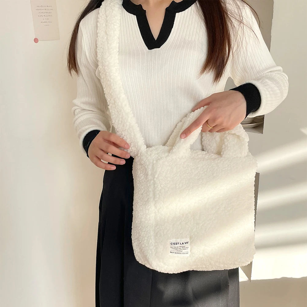 Plush Women Messenger Bag Milky Shoulder Bag Ladies Casual Tote Handbag