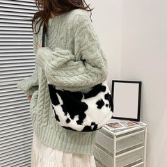 Stylish Plush Women Shoulder Bag Zipper Large Capacity Soft Handbag