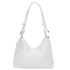 Plush Women Shoulder Bag PU Strap Autumn Winter Female Commute Bag