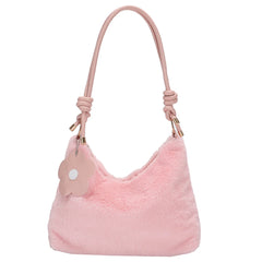 Plush Women Shoulder Bag PU Strap Autumn Winter Female Commute Bag