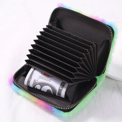 Soft Fluffy Women Wallet Colorful Stripes Female Purse for Travel Gift