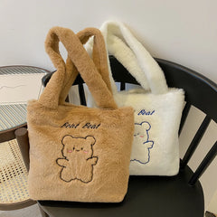 Plush Women's Bear Print Shoulder Bag