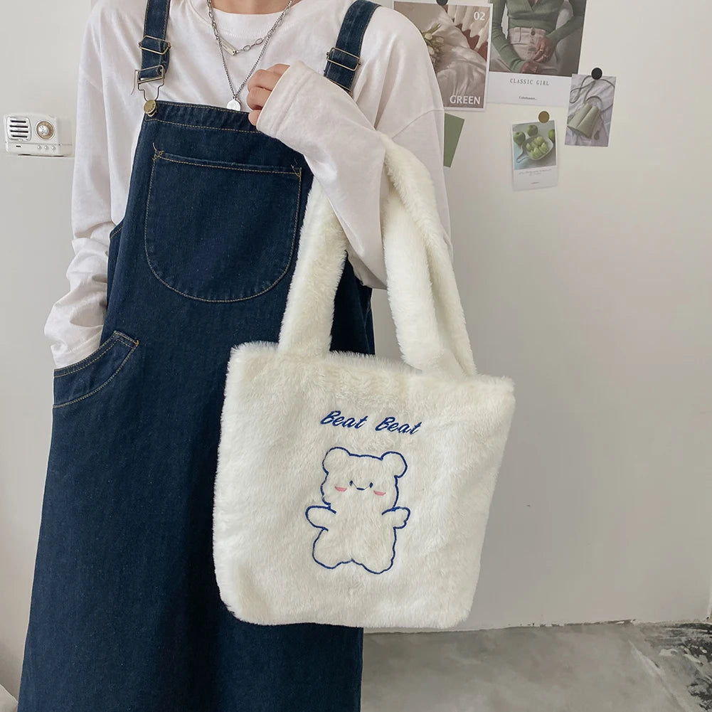 Plush Women's Bear Print Shoulder Bag