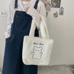 Plush Women's Bear Print Shoulder Bag