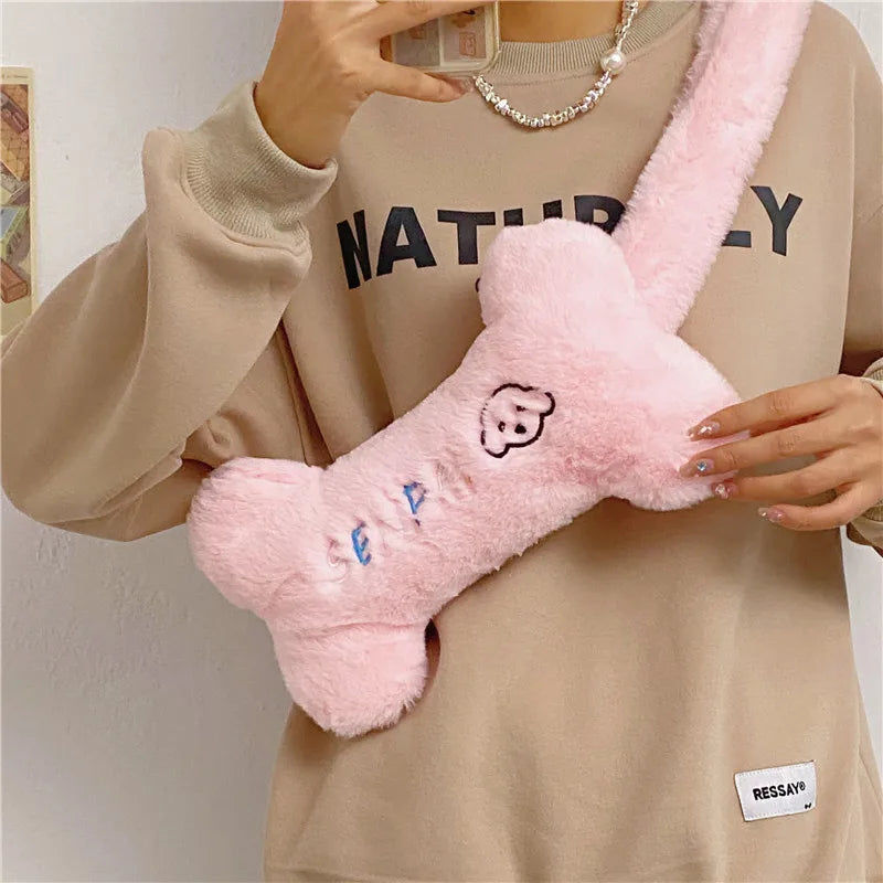 Plush Women's Waist Bag Pink Belt Bags Shoulder Crossbody Chest Bag Female