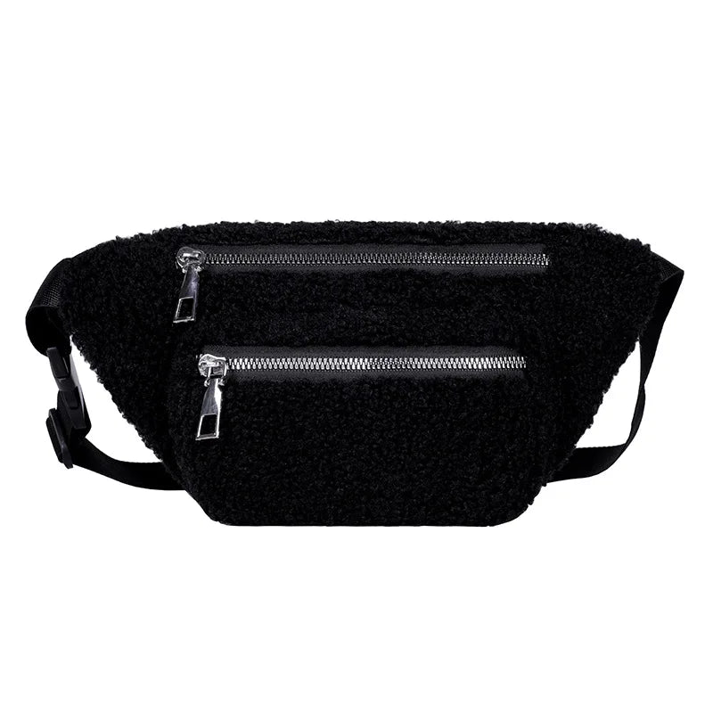 Plush Waist Bag for Women in Solid Color