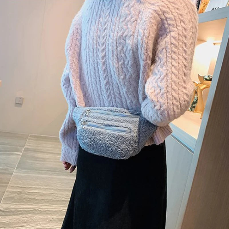 Plush Women's Waist Bag Solid Belt Bag Crossbody Chest Bag