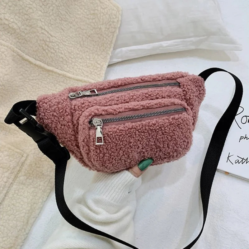 Plush Waist Bag for Women in Solid Color