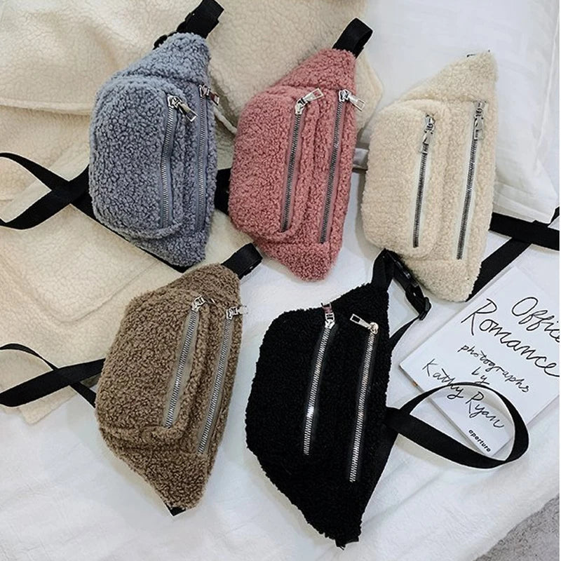 Plush Women's Waist Bag Solid Belt Bag