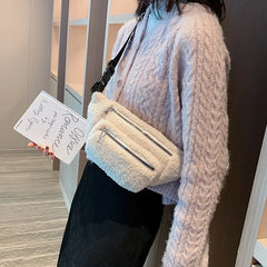 Plush Women's Waist Bag Solid Belt Bags Shoulder Crossbody