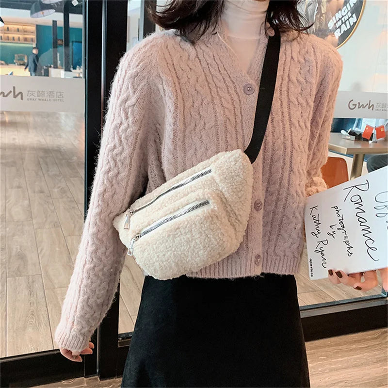 Plush Women's Waist Bag Belt Bags Shoulder Crossbody Chest Bag