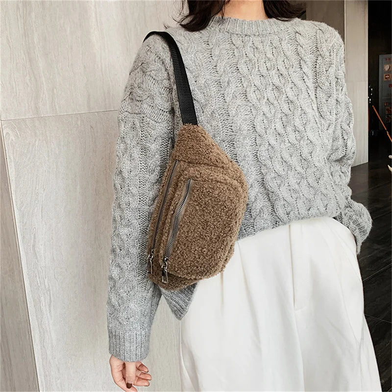 Plush Women's Waist Bag Belt Bags Shoulder Crossbody Chest Bag