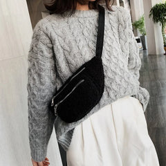 Plush Waist Bag for Women in Solid Color
