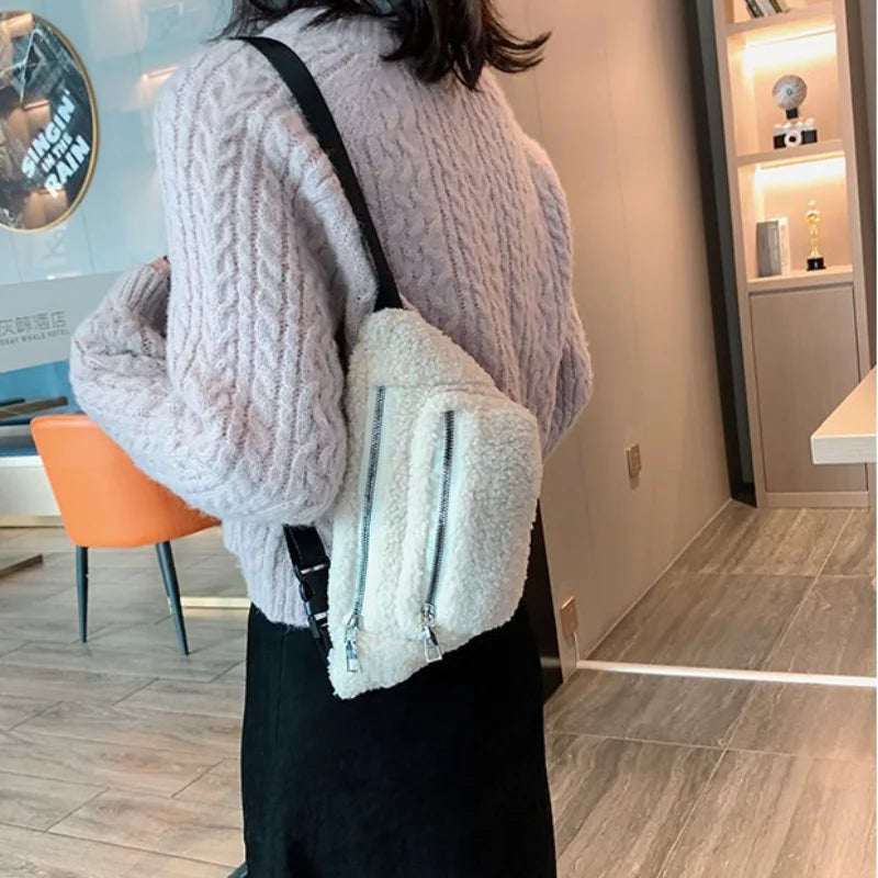 Plush Waist Bag for Women in Solid Color