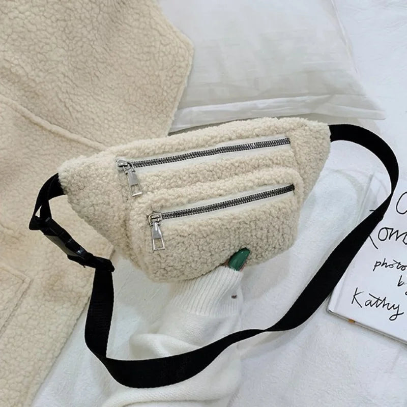 Plush Waist Bag for Women in Solid Color