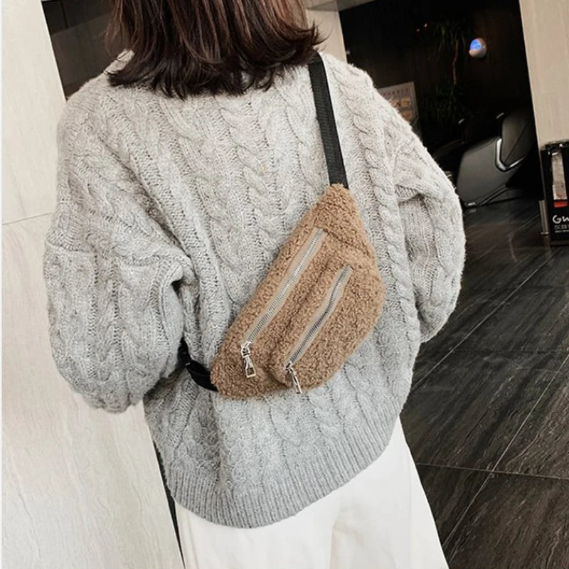 Plush Women's Waist Bag Solid Belt Bag