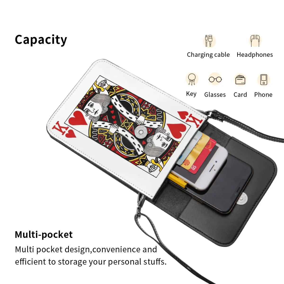 Poker Shoulder Bag KING OF HEARTS Work Leather Mobile Phone Bag