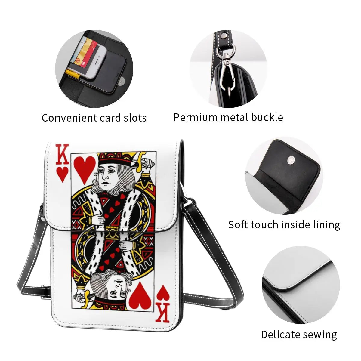 Poker Shoulder Bag KING OF HEARTS Work Leather Mobile Phone Bag