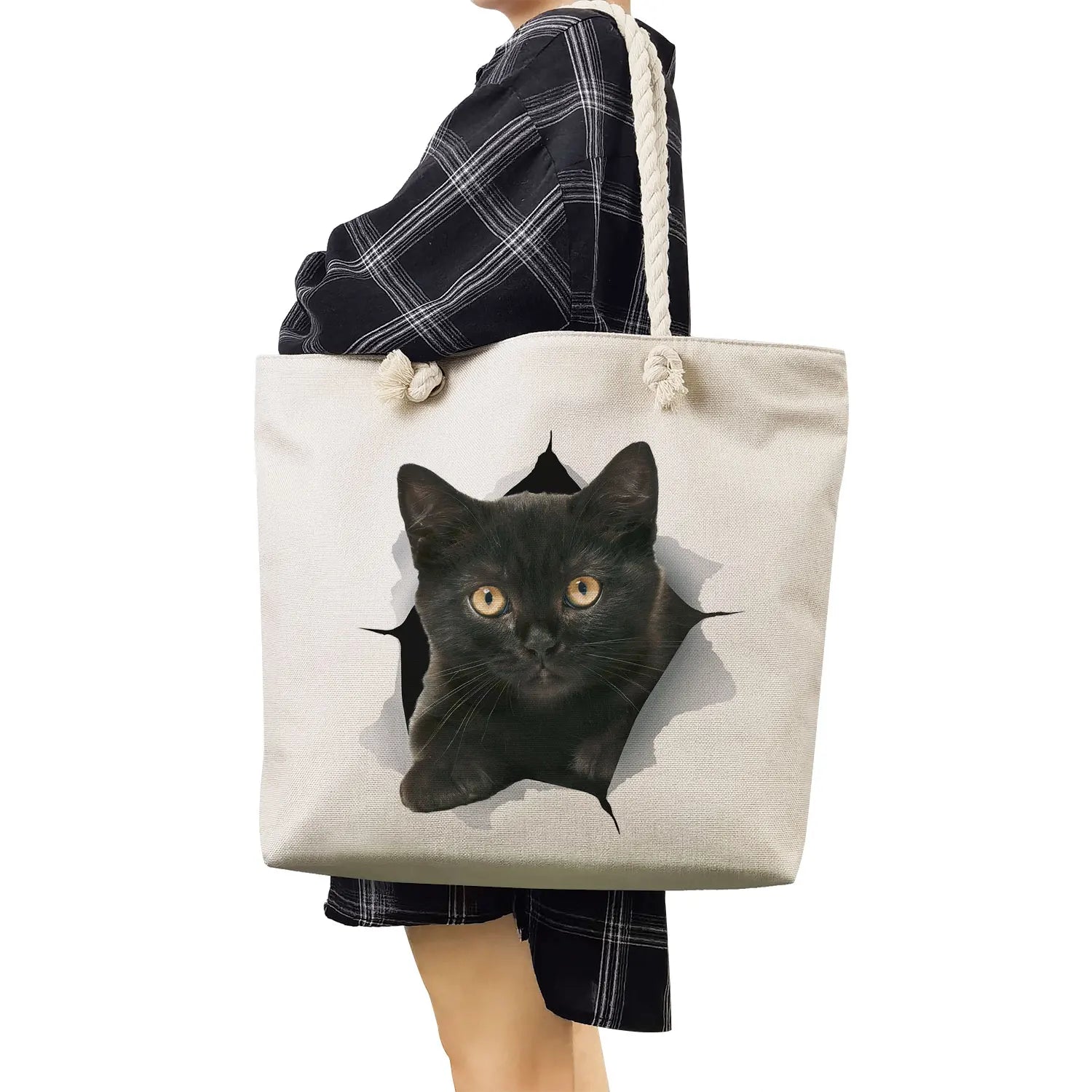 Cartoon Cat Print Eco Reusable Grocery Tote Bag