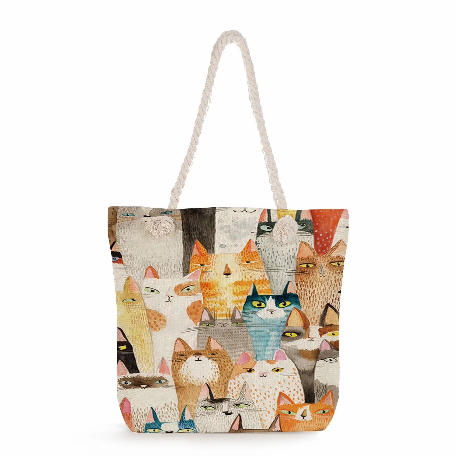 Floral Cat Print Foldable Fabric Shoulder Bag Eco Storage Handbag