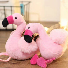 Fluffy Flamingo Keychain Woman Fur Bag Charms Keyrings Pom Car Pendant