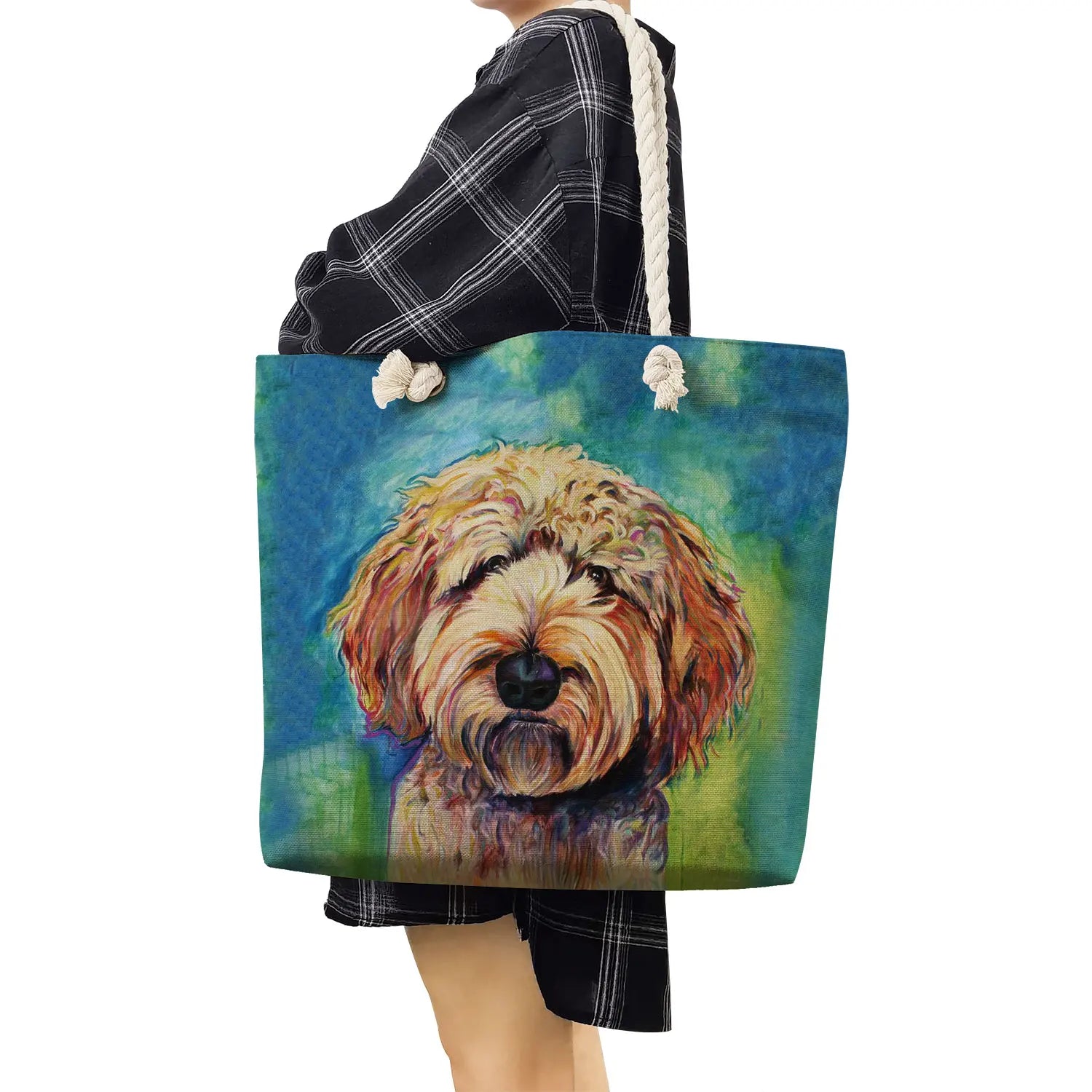 Poodle Dog Art Portrait Print Tote Bag Thick Rope Shoulder Bag