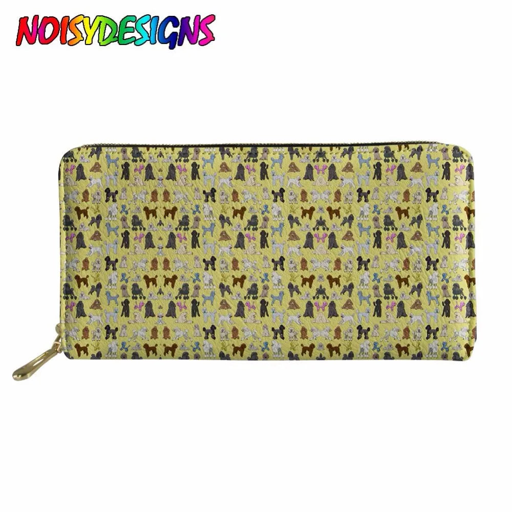 Poodle Dog Yellow Print Women Long Clutch Wallets PU Leather Coin Bag
