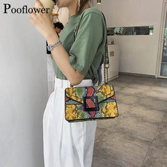 Pooflower Serpentine Snake Chains Mini Purse Bags Shoulder Bag for Women