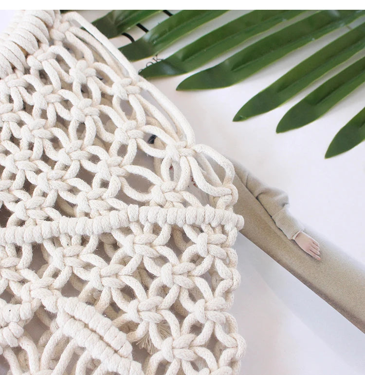 Cotton Rope Hollow Straw Bag Macrame Tote Vintage Handbag