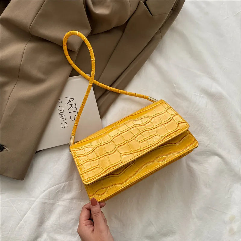 Crocodile Pattern Handbags PU Leather Shoulder Messenger Textured Buckle