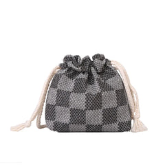 Drawstring Women's Shoulder Messenger Bags Plaid Contrasting Colors Casual Bags