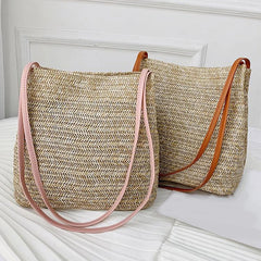 Large Basket Handbag Straw Woven Bag 100% Natural Shoulder Bags Casual Tote
