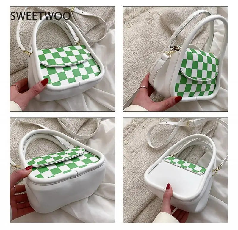 Women's Chessboard Lattice Messenger Bag