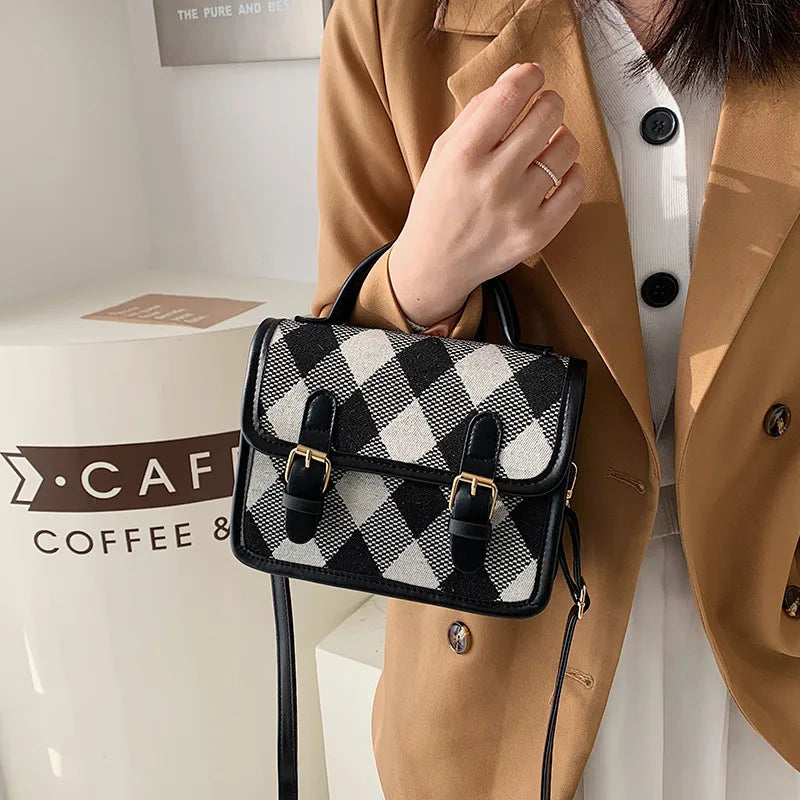 Plaid Shoulder Bag Ladies Handbags Small Top-handle Bags For Women Square Crossb