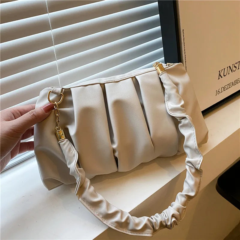 Pleated Underarm Bags Soft PU Leather Handbags for Women